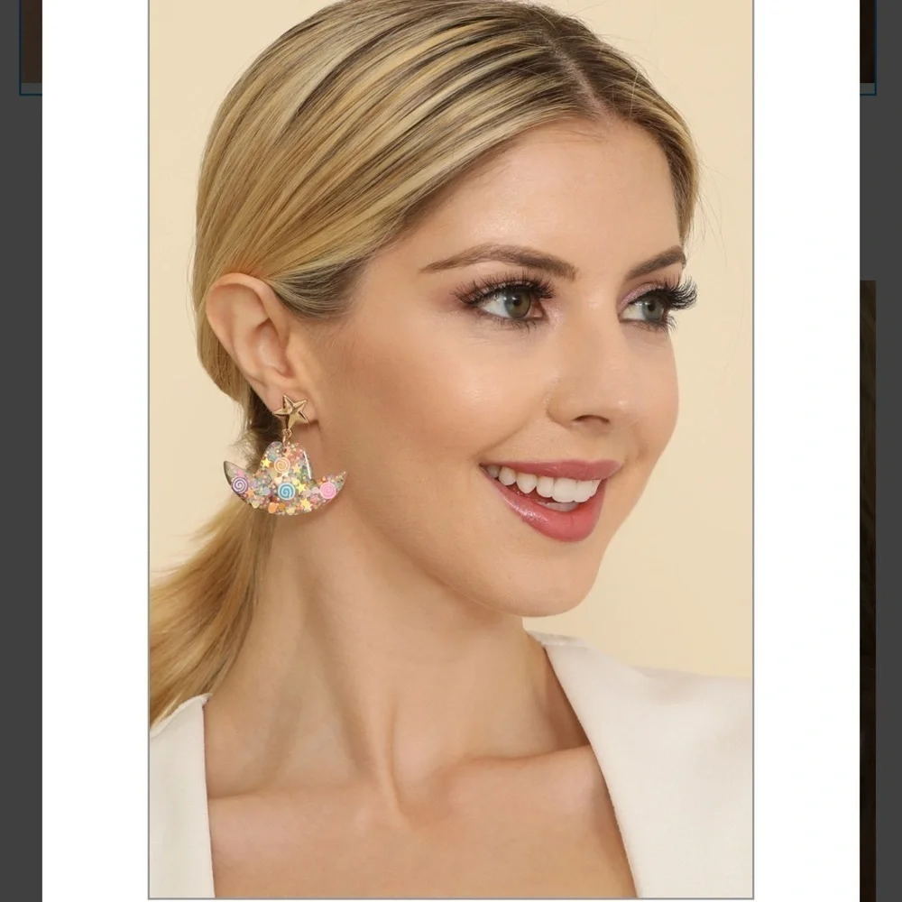 2/$30 - Resin Glitter Cowboy Hat Star Drop Earrings Pink Gold
